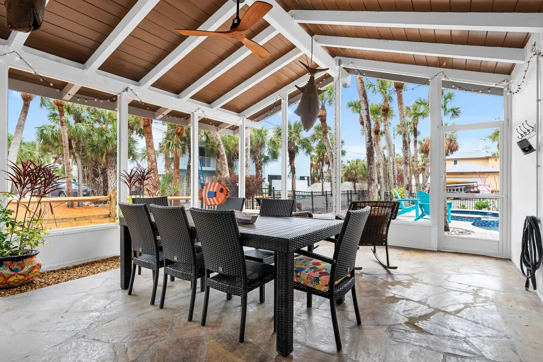 Enjoy dining, games, reading or just finding some shade on the large lanai.