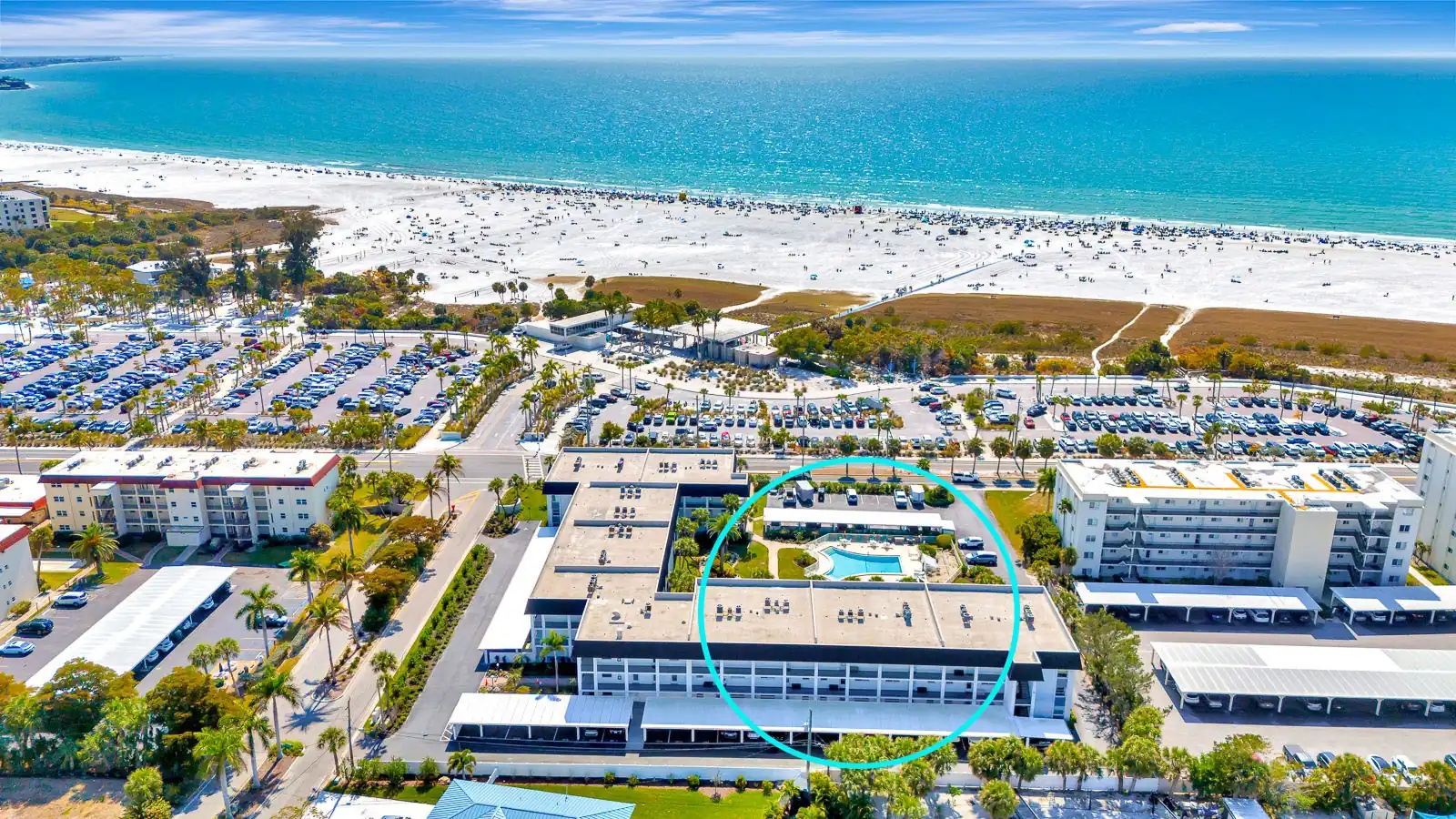 Steps to Siesta Beach – Poolside 2BR Condo
